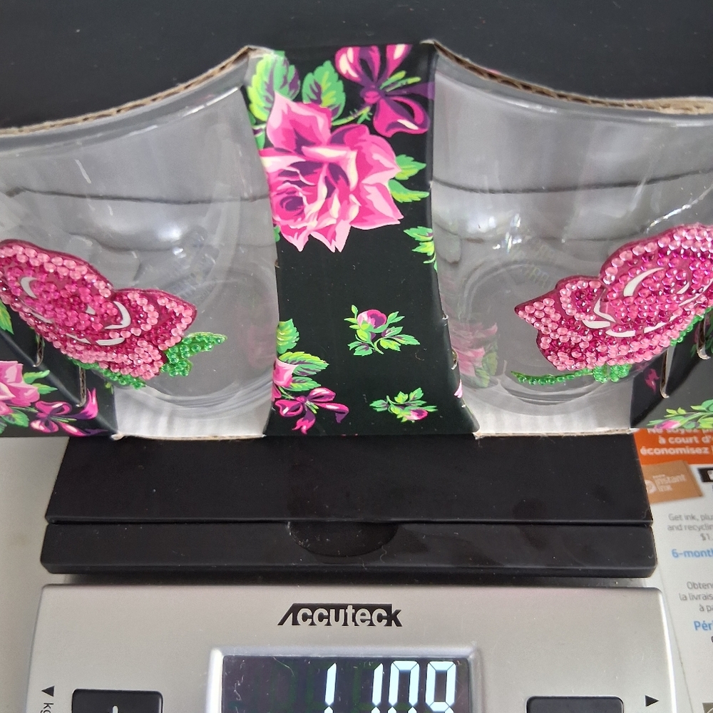 Betsey Johnson Set of 2 Glass Coffee Mugs BEADED ROSES BRAND-NEW sealed - Picture 12 of 12